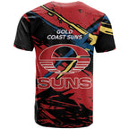 Gold Coast Suns T Shirt Suns Muscular Mascot Graphic - Abstract Paint Splatter Art