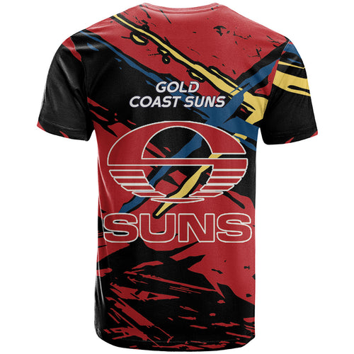 Gold Coast Suns T Shirt Suns Muscular Mascot Graphic - Abstract Paint Splatter Art