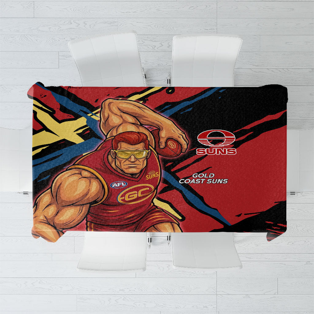 Gold Coast Suns Tablecloth Suns Muscular Mascot Graphic - Abstract Paint Splatter Art