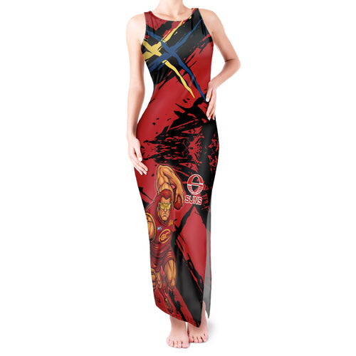 Gold Coast Suns Tank Maxi Dress Suns Muscular Mascot Graphic - Abstract Paint Splatter Art