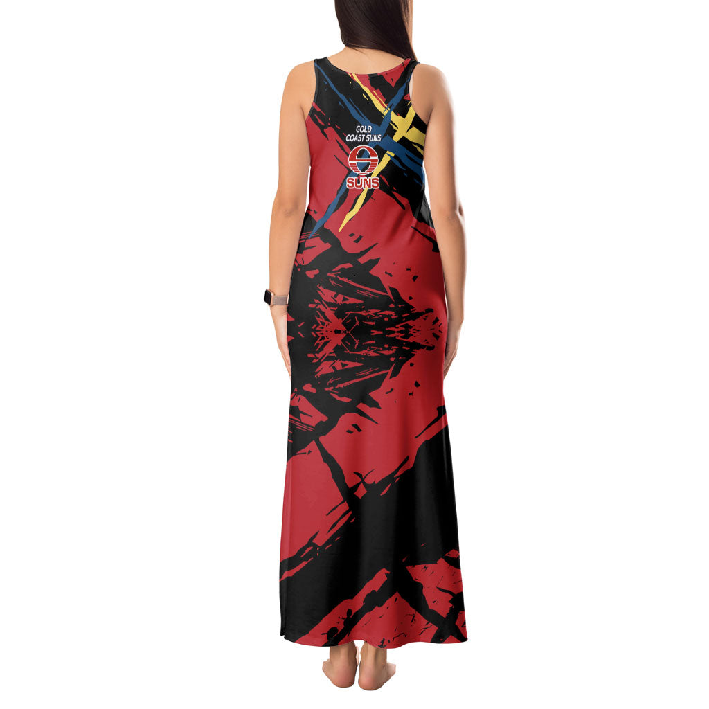 Gold Coast Suns Tank Maxi Dress Suns Muscular Mascot Graphic - Abstract Paint Splatter Art