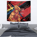 Gold Coast Suns Tapestry Suns Muscular Mascot Graphic - Abstract Paint Splatter Art
