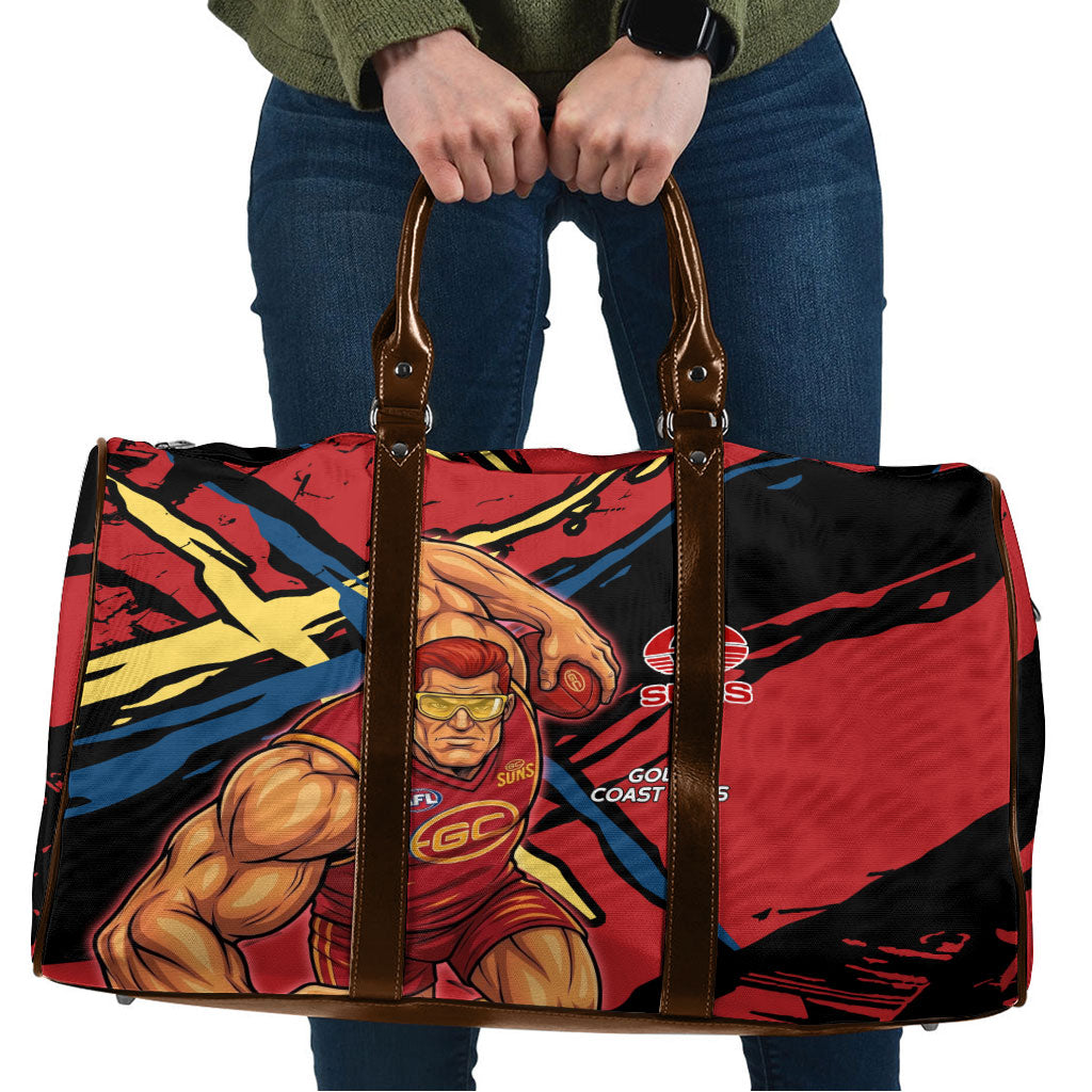 Gold Coast Suns Travel Bag Suns Muscular Mascot Graphic - Abstract Paint Splatter Art