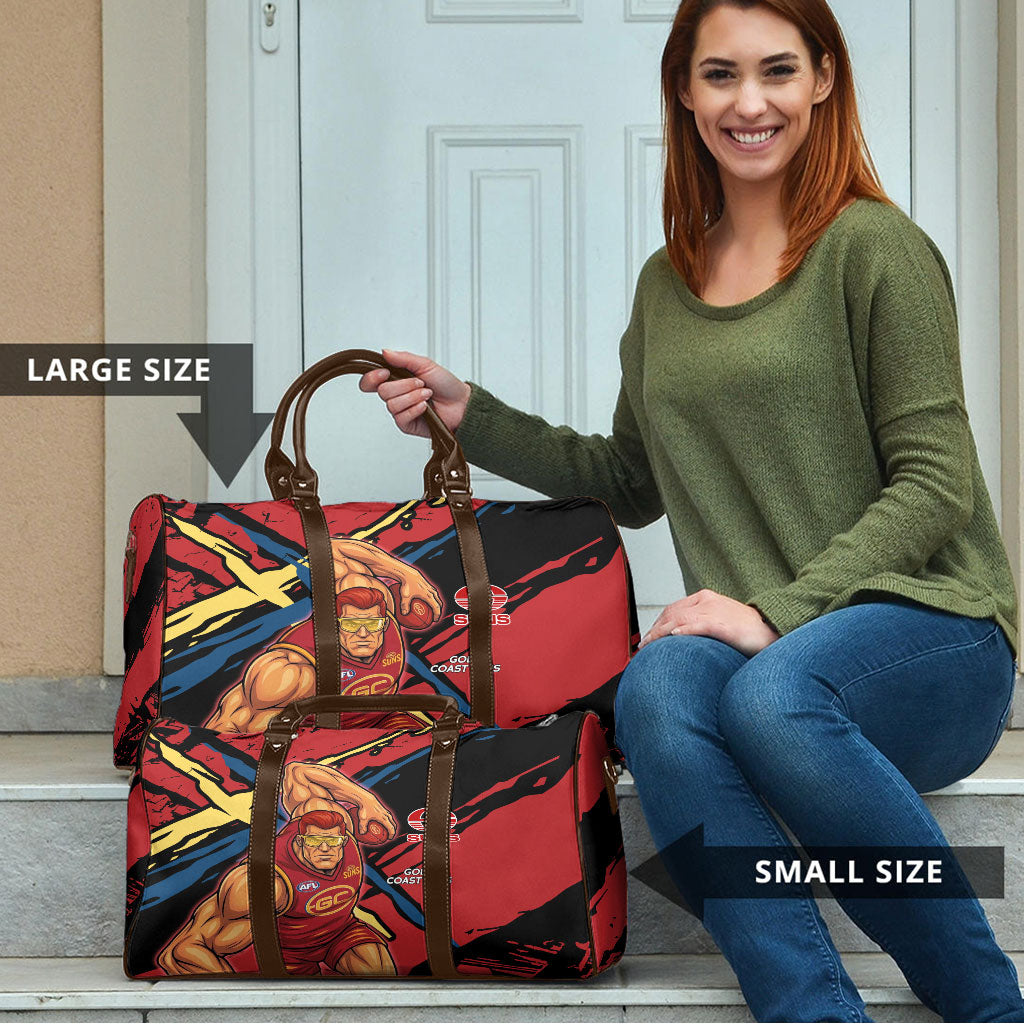 Gold Coast Suns Travel Bag Suns Muscular Mascot Graphic - Abstract Paint Splatter Art