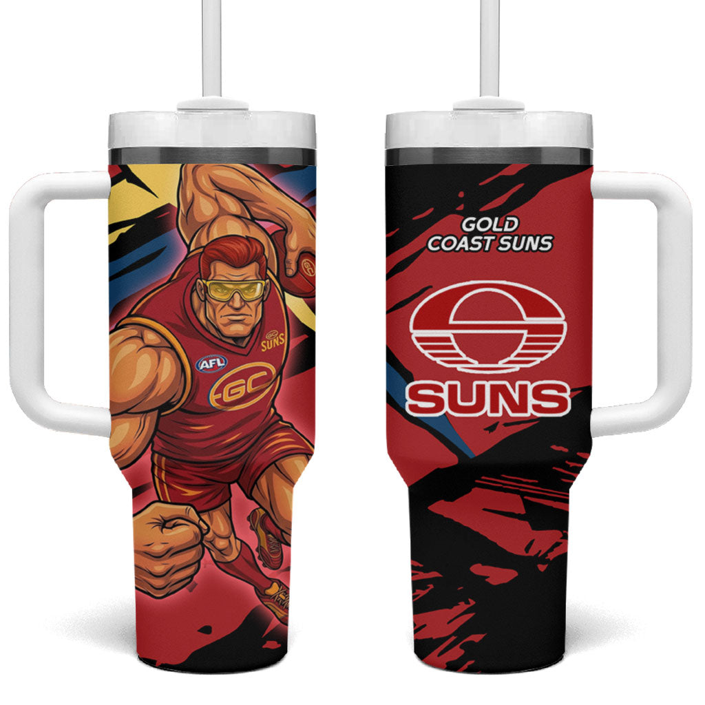 Gold Coast Suns Tumbler With Handle Suns Muscular Mascot Graphic - Abstract Paint Splatter Art