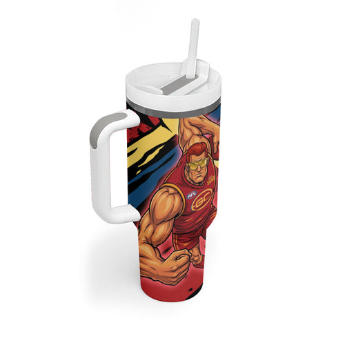 Gold Coast Suns Tumbler With Handle Suns Muscular Mascot Graphic - Abstract Paint Splatter Art