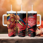 Gold Coast Suns Tumbler With Handle Suns Muscular Mascot Graphic - Abstract Paint Splatter Art
