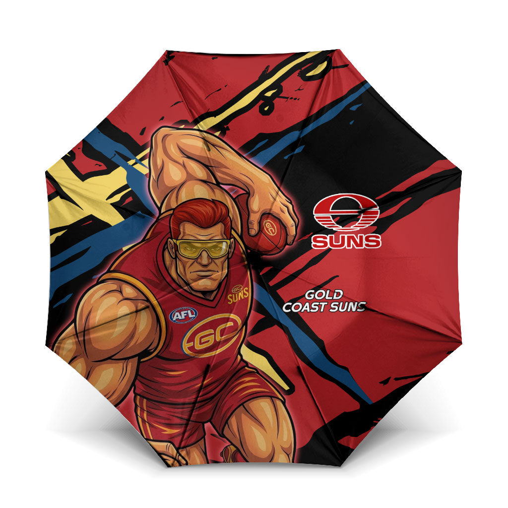 Gold Coast Suns Umbrella Suns Muscular Mascot Graphic - Abstract Paint Splatter Art