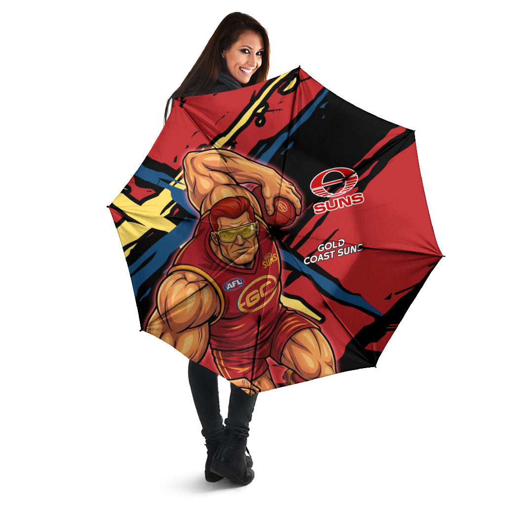 Gold Coast Suns Umbrella Suns Muscular Mascot Graphic - Abstract Paint Splatter Art