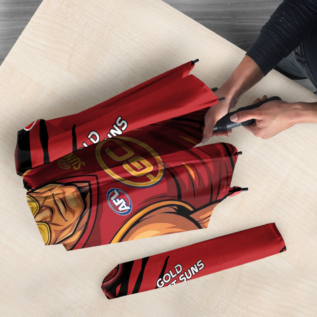Gold Coast Suns Umbrella Suns Muscular Mascot Graphic - Abstract Paint Splatter Art