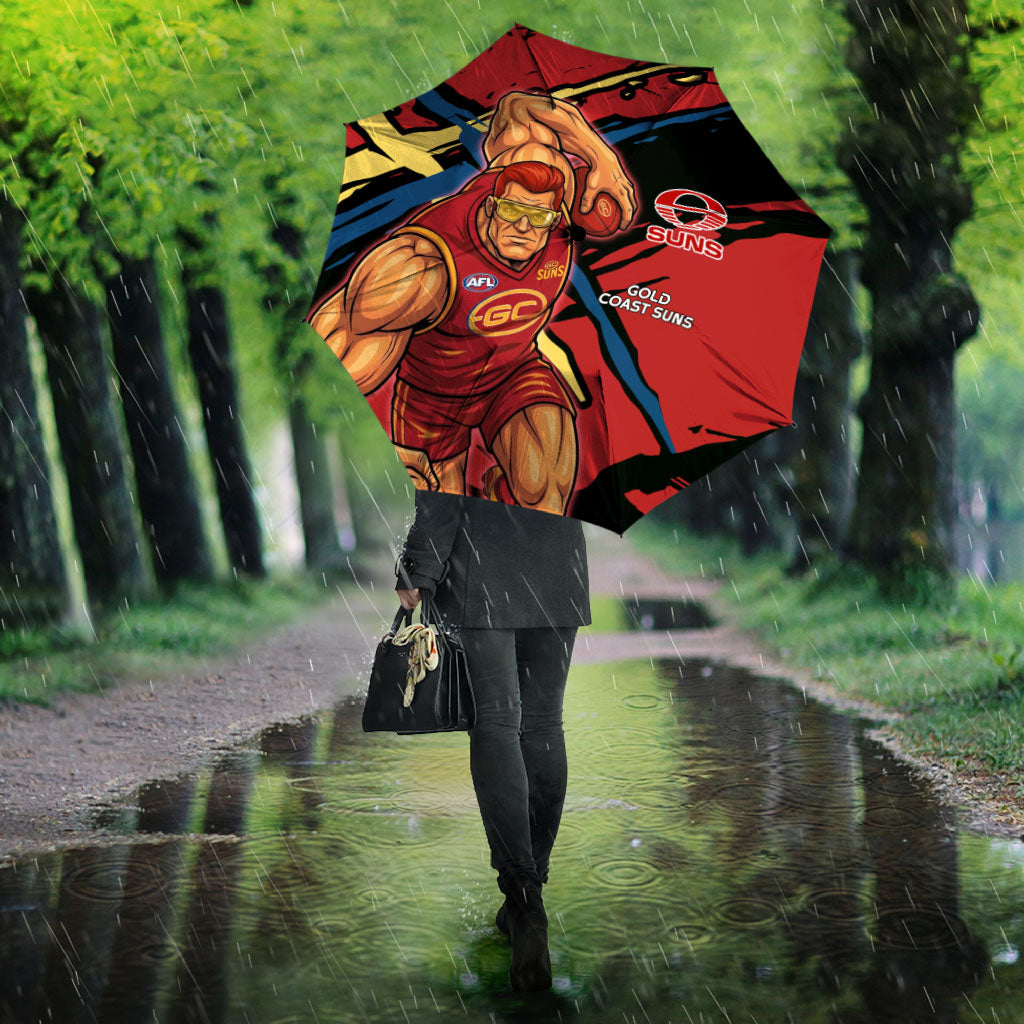Gold Coast Suns Umbrella Suns Muscular Mascot Graphic - Abstract Paint Splatter Art