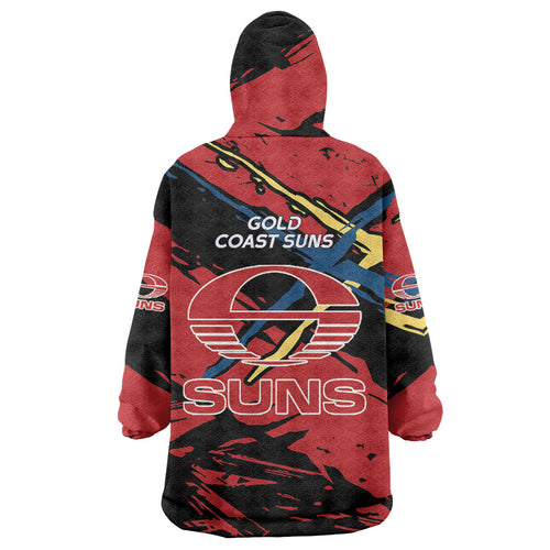 Gold Coast Suns Wearable Blanket Hoodie Suns Muscular Mascot Graphic - Abstract Paint Splatter Art