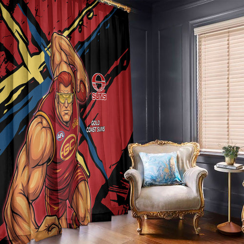 Gold Coast Suns Window Curtain Suns Muscular Mascot Graphic - Abstract Paint Splatter Art