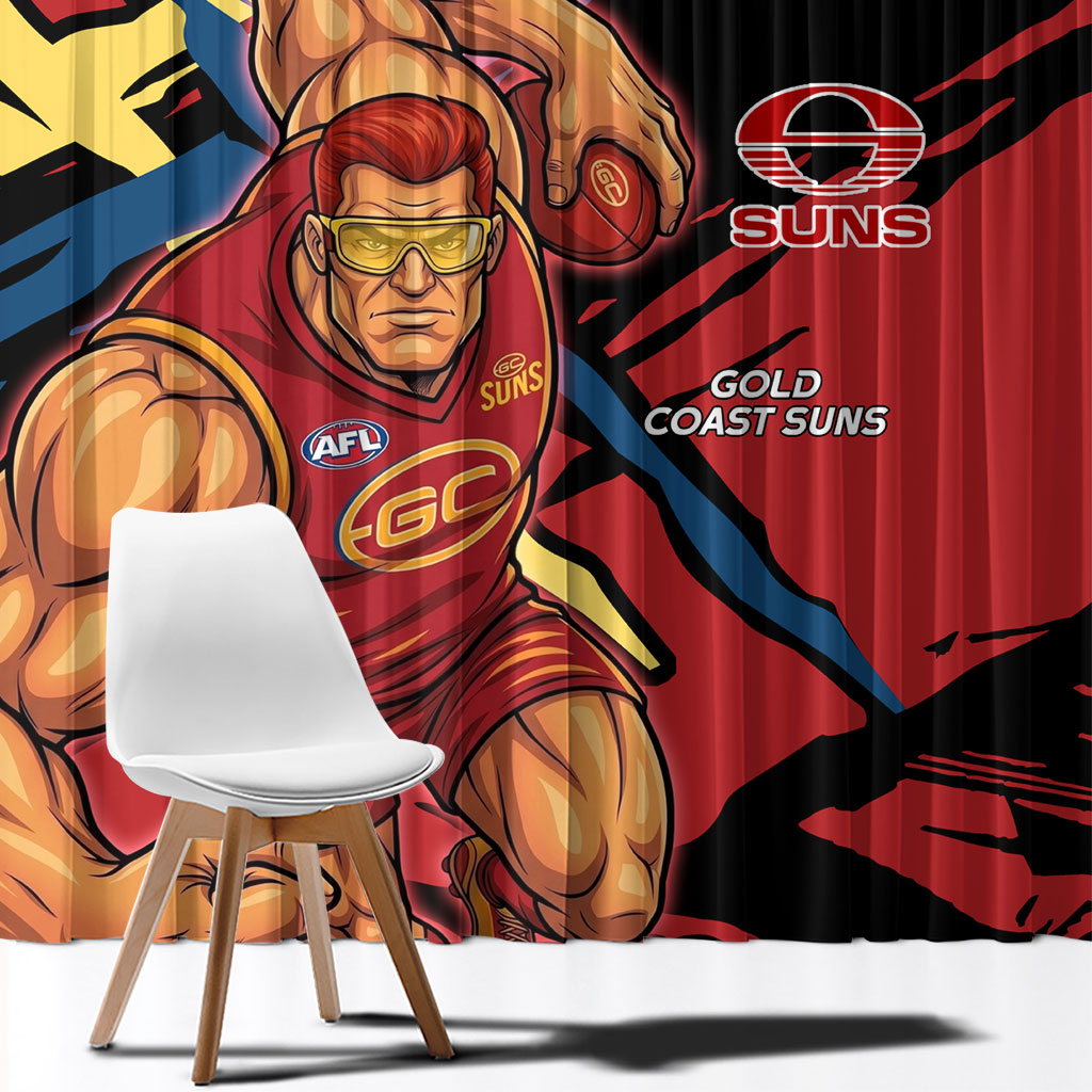 Gold Coast Suns Window Curtain Suns Muscular Mascot Graphic - Abstract Paint Splatter Art