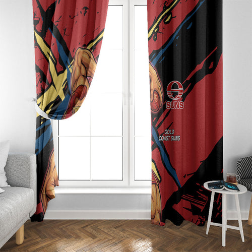 Gold Coast Suns Window Curtain Suns Muscular Mascot Graphic - Abstract Paint Splatter Art