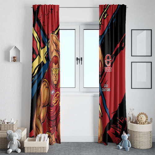 Gold Coast Suns Window Curtain Suns Muscular Mascot Graphic - Abstract Paint Splatter Art
