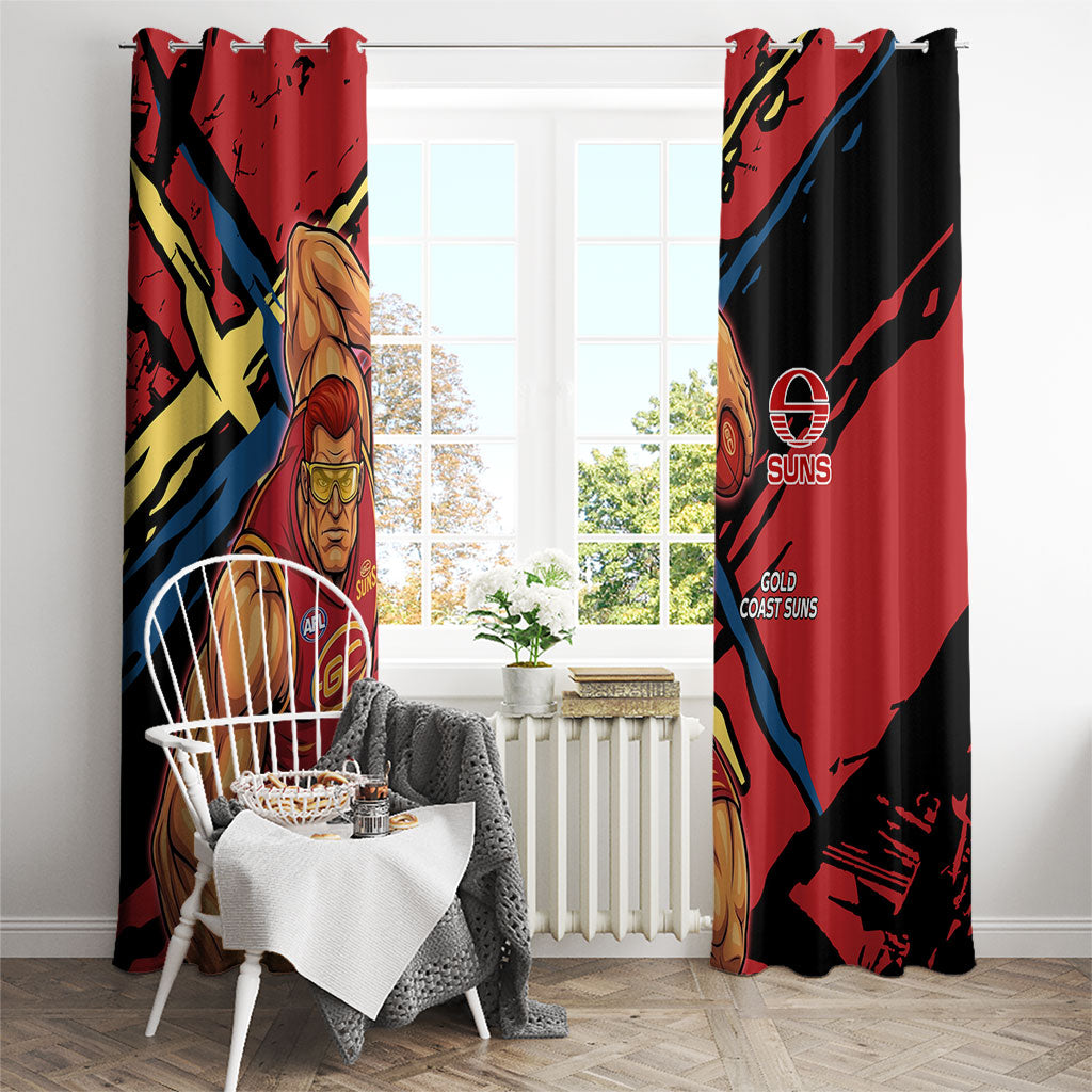Gold Coast Suns Window Curtain Suns Muscular Mascot Graphic - Abstract Paint Splatter Art