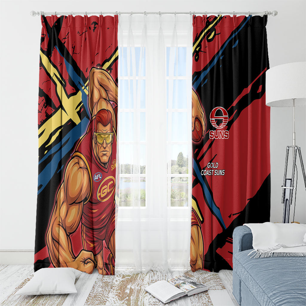 Gold Coast Suns Window Curtain Suns Muscular Mascot Graphic - Abstract Paint Splatter Art
