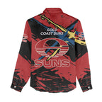 Gold Coast Suns Women Casual Shirt Suns Muscular Mascot Graphic - Abstract Paint Splatter Art