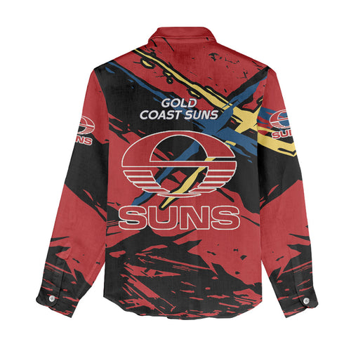 Gold Coast Suns Women Casual Shirt Suns Muscular Mascot Graphic - Abstract Paint Splatter Art