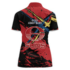 Gold Coast Suns Women Polo Shirt Suns Muscular Mascot Graphic - Abstract Paint Splatter Art