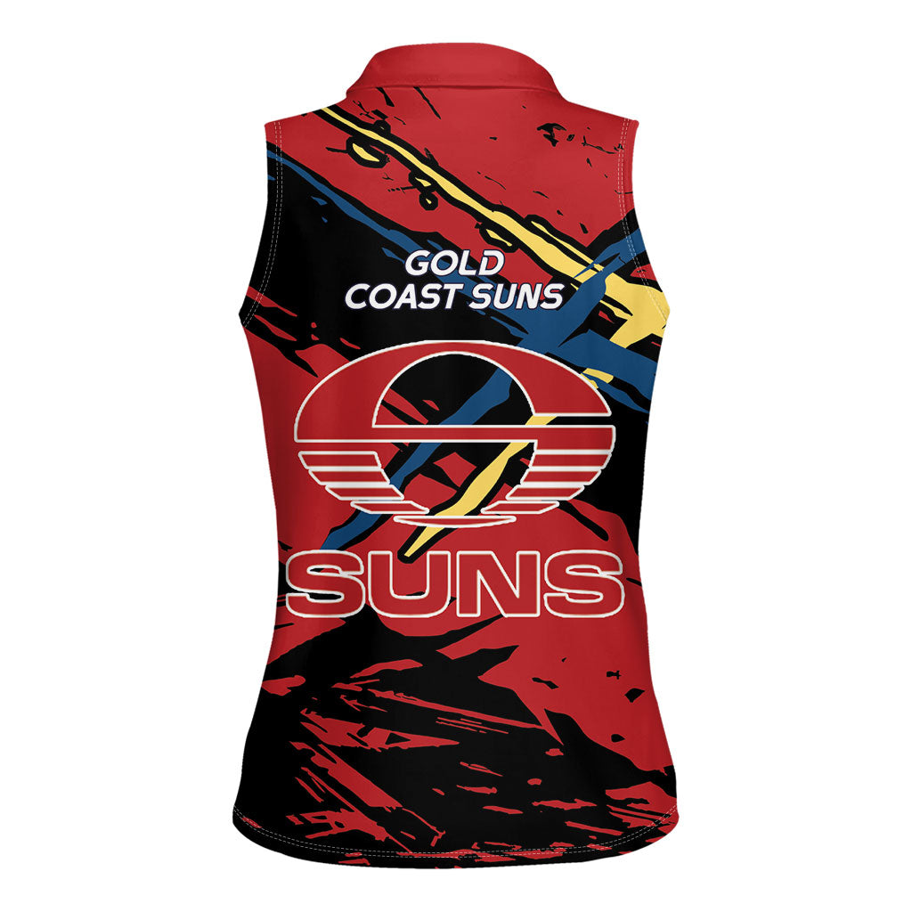 Gold Coast Suns Women Sleeveless Polo Shirt Suns Muscular Mascot Graphic - Abstract Paint Splatter Art