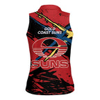Gold Coast Suns Women Sleeveless Polo Shirt Suns Muscular Mascot Graphic - Abstract Paint Splatter Art