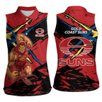 Gold Coast Suns Women Sleeveless Polo Shirt Suns Muscular Mascot Graphic - Abstract Paint Splatter Art