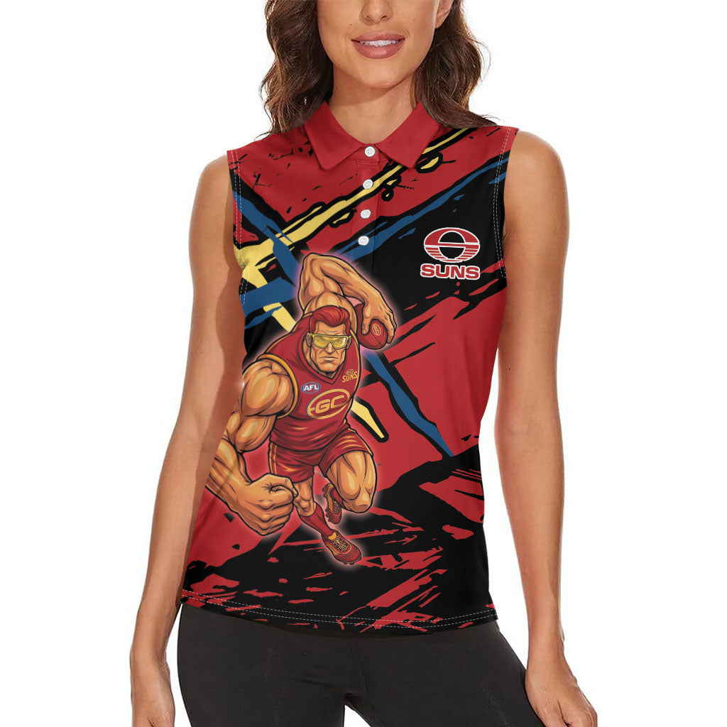 Gold Coast Suns Women Sleeveless Polo Shirt Suns Muscular Mascot Graphic - Abstract Paint Splatter Art