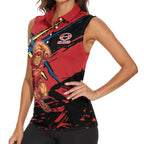 Gold Coast Suns Women Sleeveless Polo Shirt Suns Muscular Mascot Graphic - Abstract Paint Splatter Art