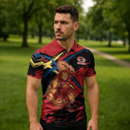 Gold Coast Suns Zipper Polo Shirt Suns Muscular Mascot Graphic - Abstract Paint Splatter Art