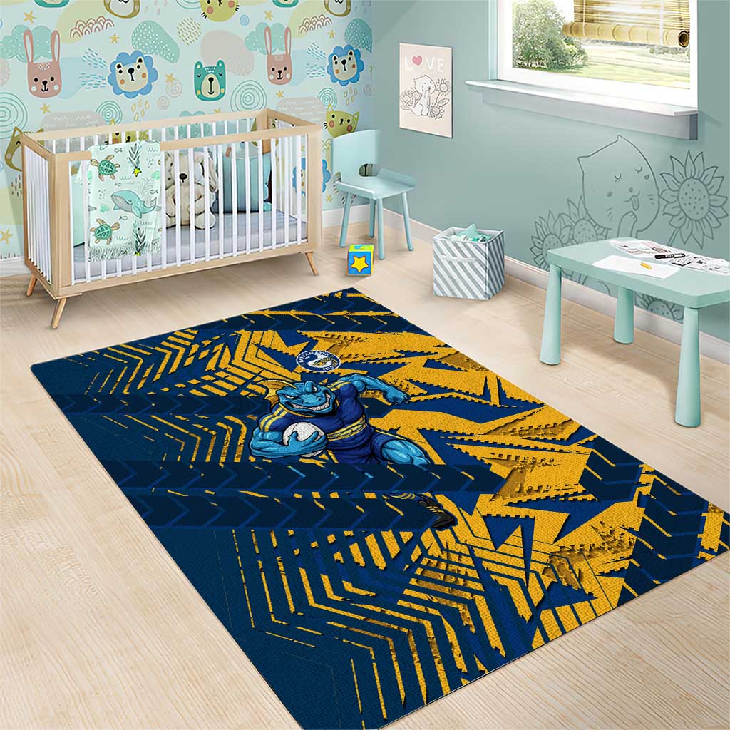 Parramatta Eels Rugby Area Rug Fierce Mascot Geometric Tribal Art