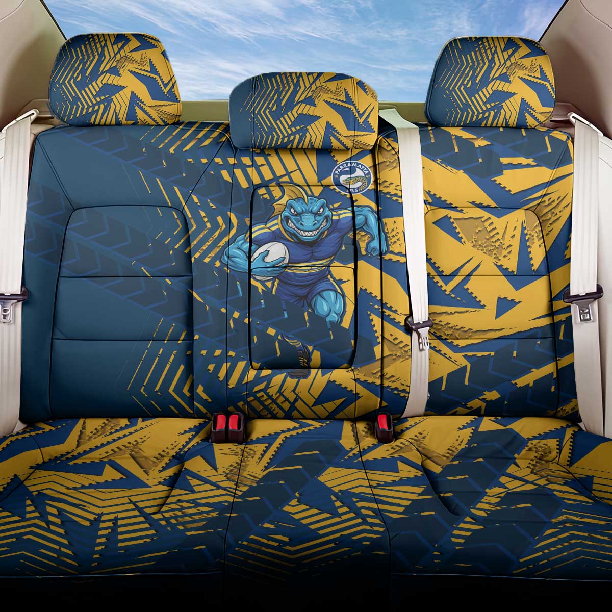 Parramatta Eels Rugby Back Car Seat Cover Fierce Mascot Geometric Tribal Art