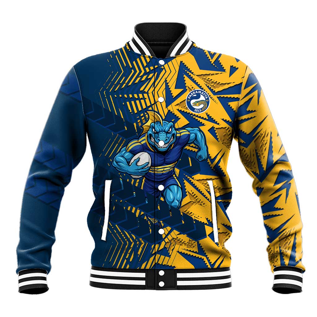 Parramatta Eels Rugby Baseball Jacket Fierce Mascot Geometric Tribal Art