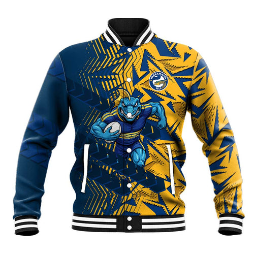 Parramatta Eels Rugby Baseball Jacket Fierce Mascot Geometric Tribal Art