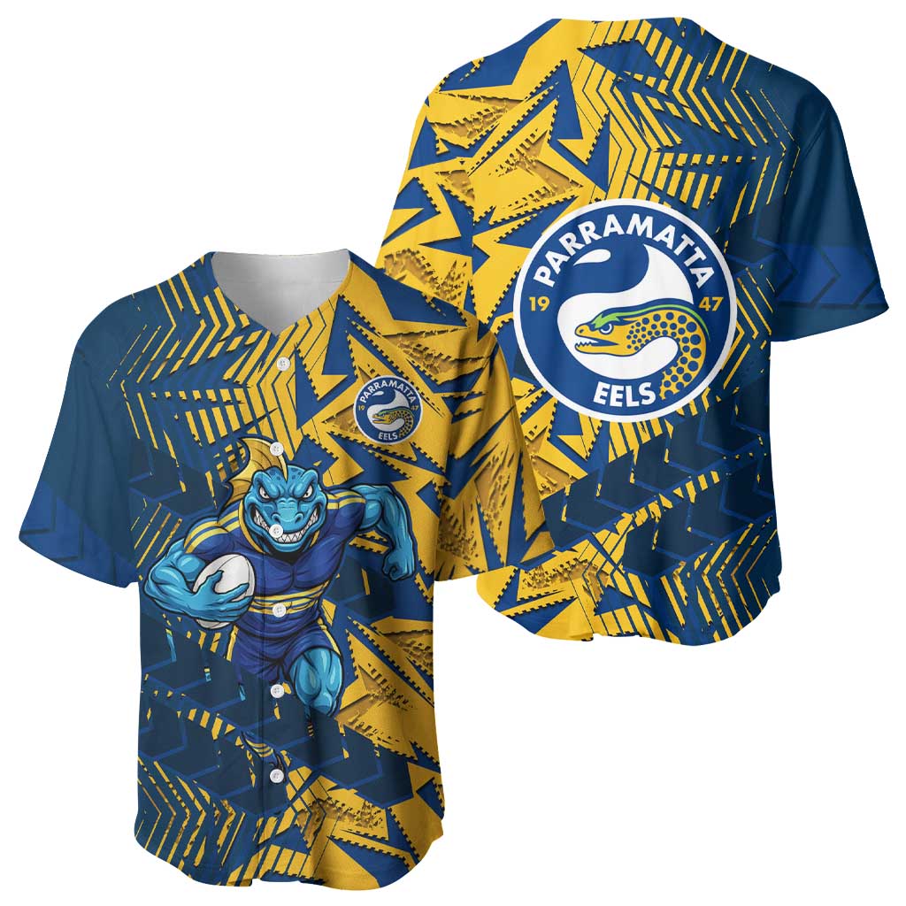 Parramatta Eels Rugby Baseball Jersey Fierce Mascot Geometric Tribal Art