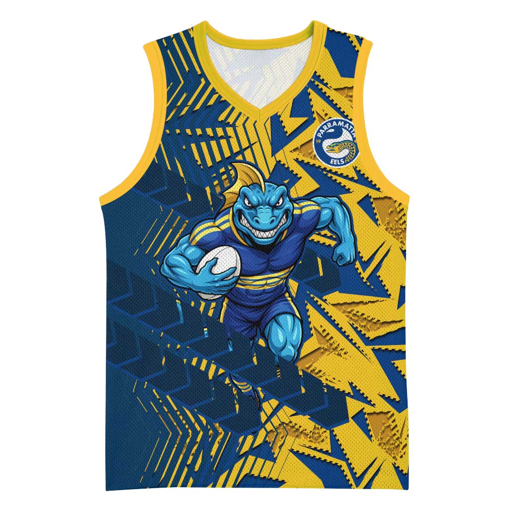 Parramatta Eels Rugby Basketball Jersey Fierce Mascot Geometric Tribal Art