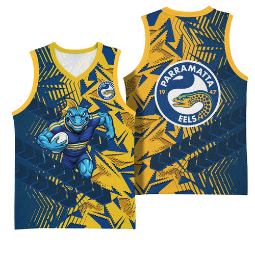 Parramatta Eels Rugby Basketball Jersey Fierce Mascot Geometric Tribal Art