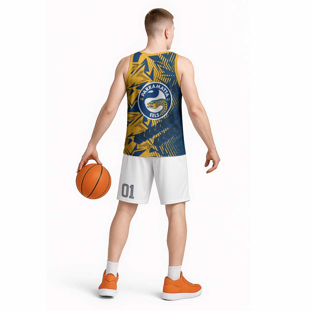Parramatta Eels Rugby Basketball Jersey Fierce Mascot Geometric Tribal Art