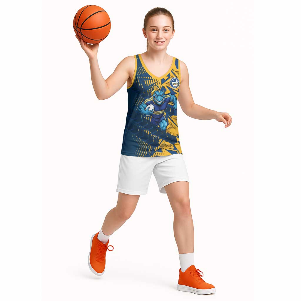 Parramatta Eels Rugby Basketball Jersey Fierce Mascot Geometric Tribal Art