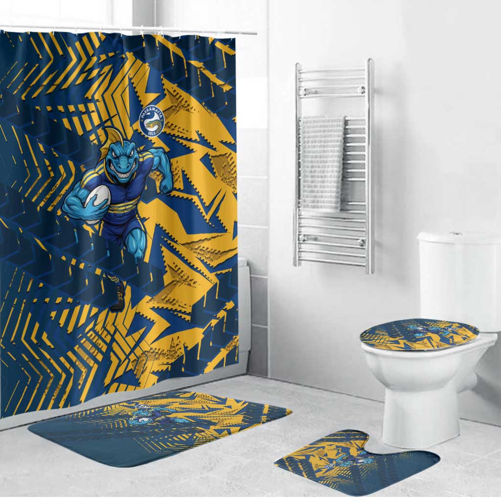 Parramatta Eels Rugby Bathroom Set Fierce Mascot Geometric Tribal Art