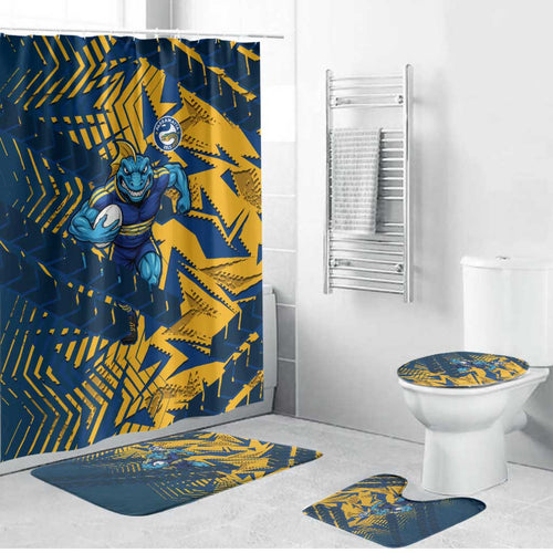 Parramatta Eels Rugby Bathroom Set Fierce Mascot Geometric Tribal Art