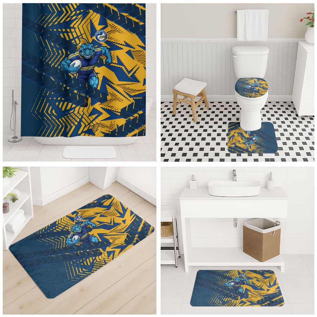 Parramatta Eels Rugby Bathroom Set Fierce Mascot Geometric Tribal Art