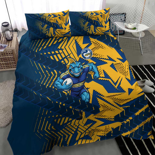 Parramatta Eels Rugby Bedding Set Fierce Mascot Geometric Tribal Art