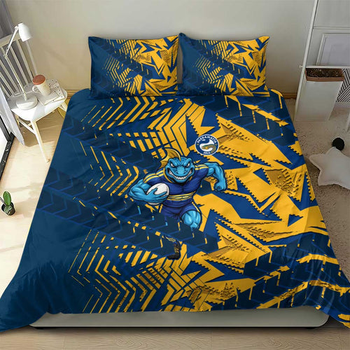 Parramatta Eels Rugby Bedding Set Fierce Mascot Geometric Tribal Art