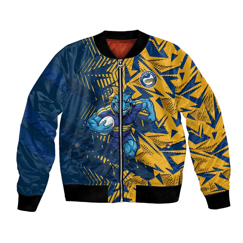 Parramatta Eels Rugby Bomber Jacket Fierce Mascot Geometric Tribal Art