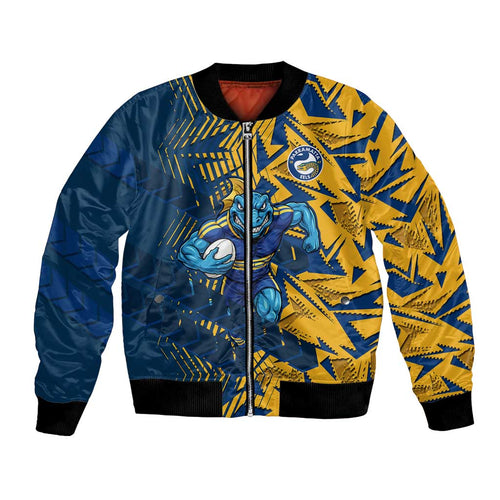 Parramatta Eels Rugby Bomber Jacket Fierce Mascot Geometric Tribal Art
