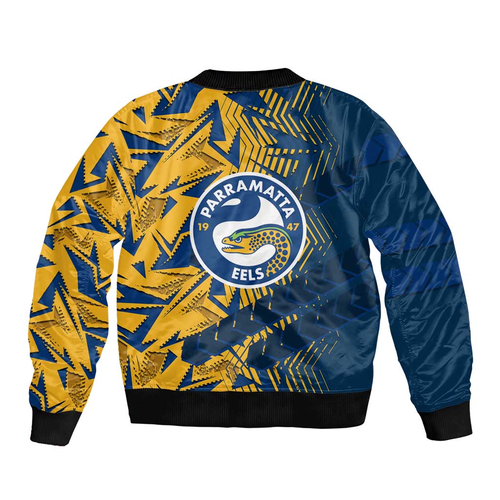Parramatta Eels Rugby Bomber Jacket Fierce Mascot Geometric Tribal Art