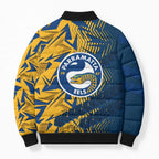 Parramatta Eels Rugby Bomber Puffer Jacket Fierce Mascot Geometric Tribal Art