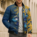 Parramatta Eels Rugby Bomber Puffer Jacket Fierce Mascot Geometric Tribal Art